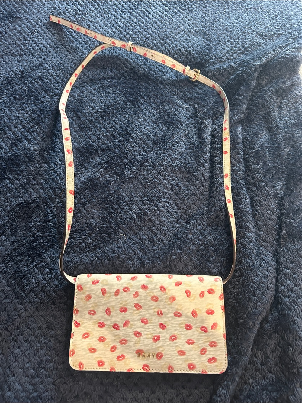 DKNY White Crossbody with Pink Kiss Print